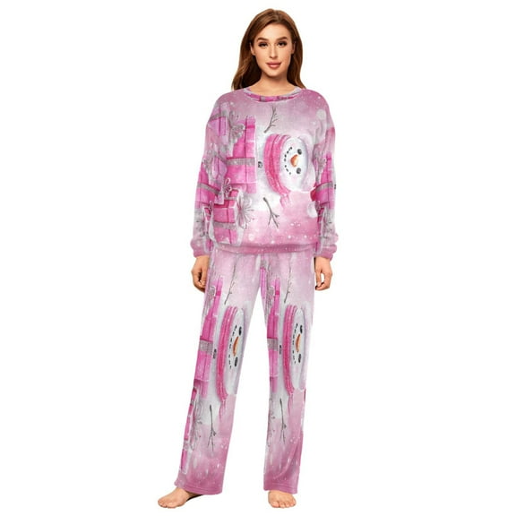 BZSMCE Women Slim Pajamas Loose Style Female Fashion Festive Snowman Celebration Pattern Sleepwear