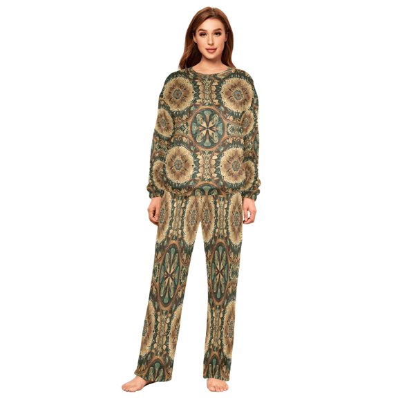 BZSMCE Women Slim Pajamas Loose Style Female Fashion Floral Harmony Pattern Sleepwear