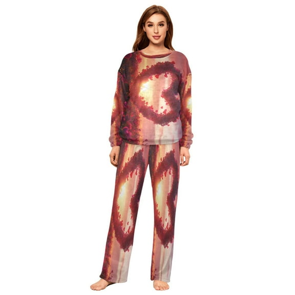 BZSMCE Women Slim Pajamas Loose Style Female Fashion Heart Shaped Rose Pattern Sleepwear