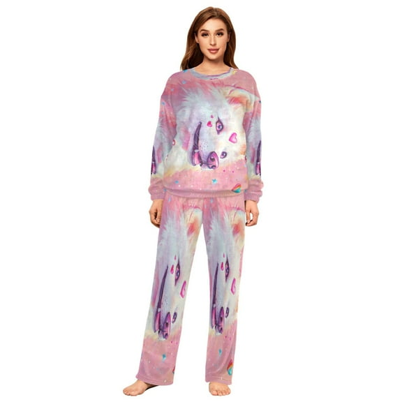 BZSMCE Women Slim Pajamas Loose Style Female Fashion Heartfelt Whiskers Pattern Sleepwear
