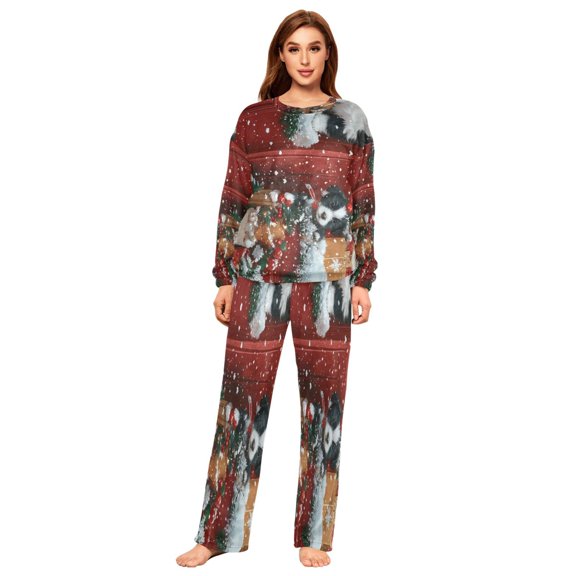 BZSMCE Women Slim Pajamas Loose Style Female Fashion Joyful Holiday Gathering Pattern Sleepwear