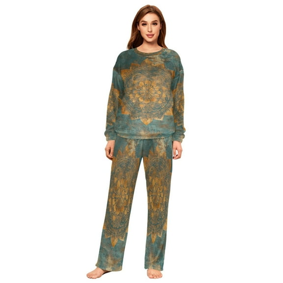 BZSMCE Women Slim Pajamas Loose Style Female Fashion Mandala Pattern Pattern Sleepwear