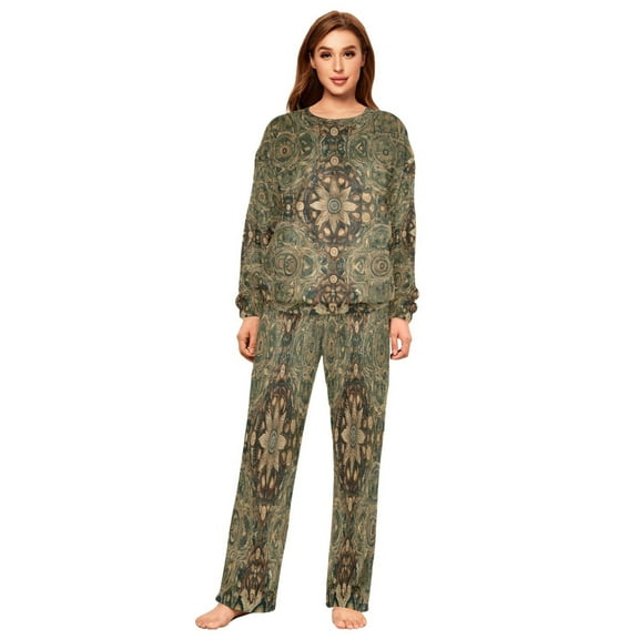 BZSMCE Women Slim Pajamas Loose Style Female Fashion Organic Symmetry Pattern Sleepwear