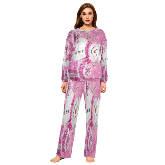 BZSMCE Women Slim Pajamas Loose Style Female Fashion Pink Frosty Cheer Pattern Sleepwear