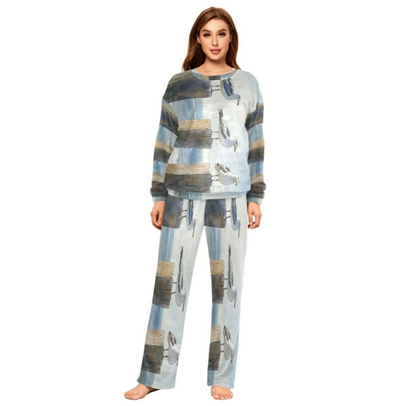 BZSMCE Women Slim Pajamas Loose Style Female Fashion Seagull Sentinels Pattern Sleepwear