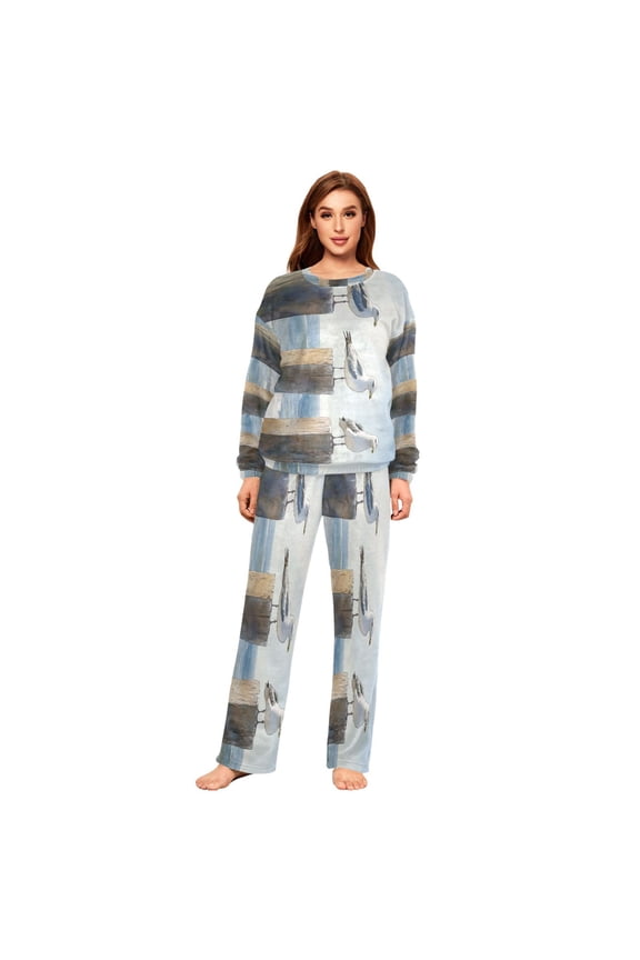 Women Slim Pajamas Loose Style Female Fashion Seagull Sentinels Pattern Sleepwear