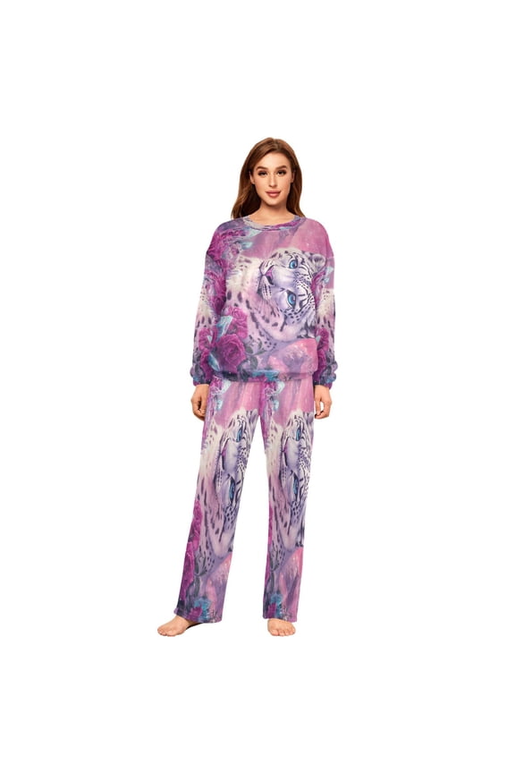 Women Slim Pajamas Loose Style Female Fashion Snow Leopard Fantasy Art Pattern Sleepwear