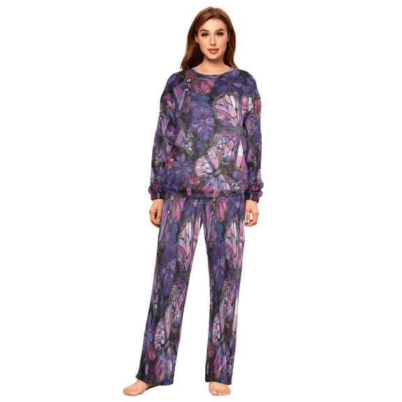 BZSMCE Women Slim Pajamas Loose Style Female Fashion Stained Glass Flutter Pattern Sleepwear