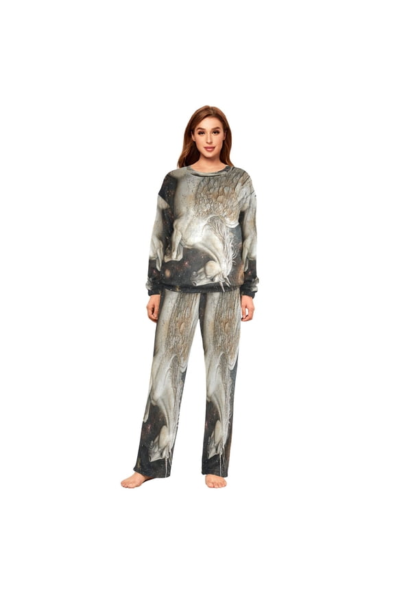 Women Slim Pajamas Loose Style Female Fashion Unicorn in Space Pattern Sleepwear
