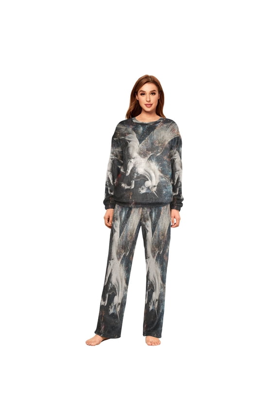Women Slim Pajamas Loose Style Female Fashion Unicorn in Space Pattern Sleepwear