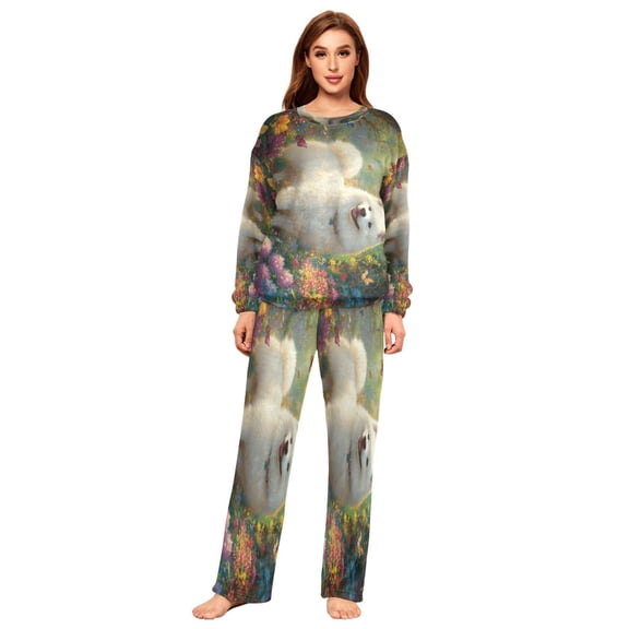 BZSMCE Women Slim Pajamas Loose Style Female Fashion Whimsical Canine Bliss Pattern Sleepwear