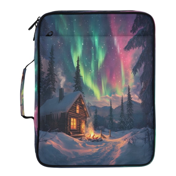 BZSMCE Wooden House Aurora Pattern Water-Resistant Filing Folder Binder Organizer Keeper 1.2 Inch 3-Ring 7-Pocket Expanding File