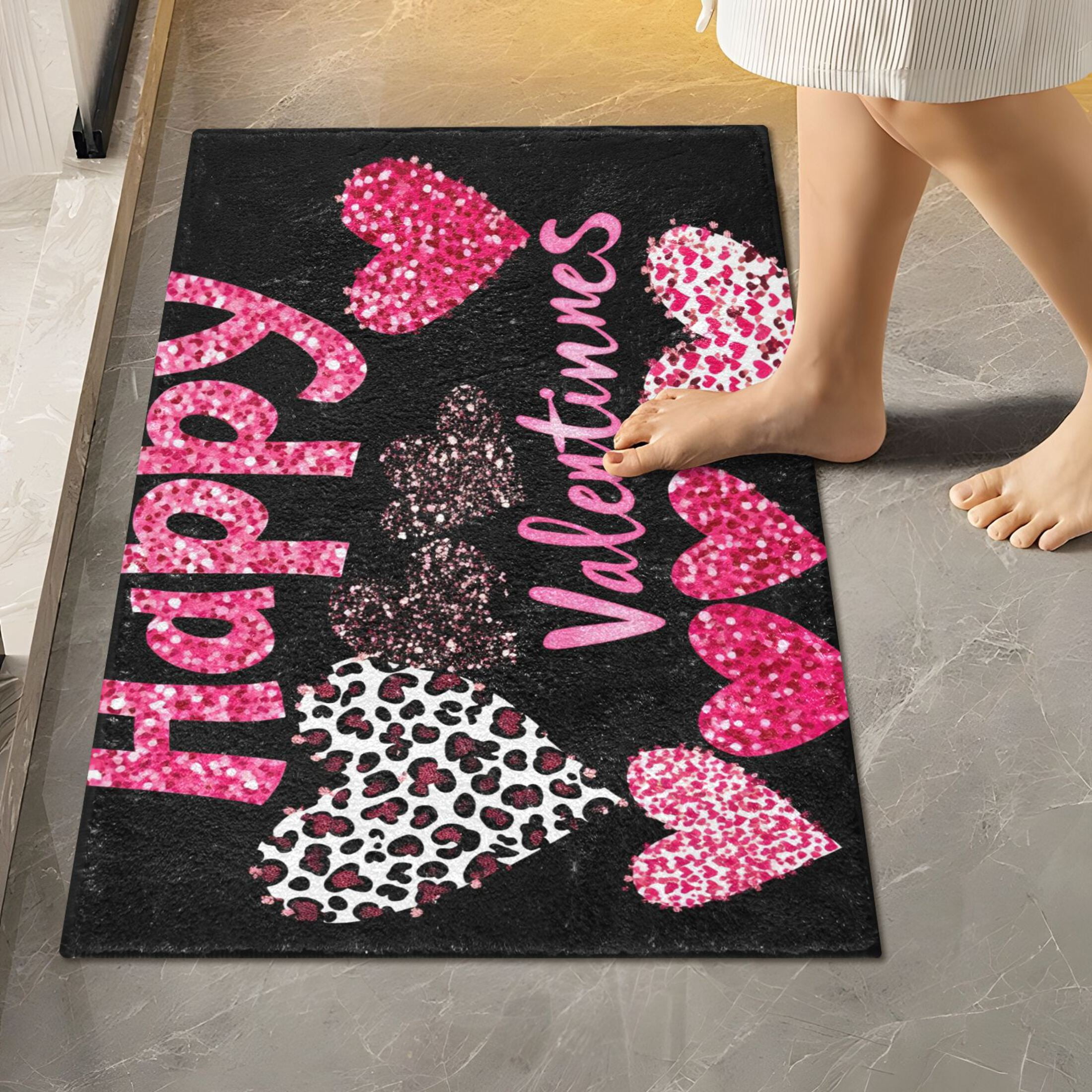 Valentine Rug BZSMCE Words Happy Valentines Pink Hearts Pattern 2-Piece Non-Slip ...