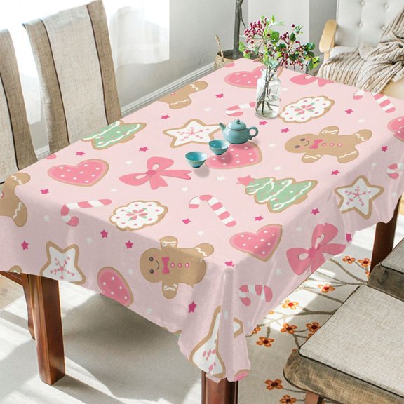 BZSMCE Xmas Gingerbread Cookie Pattern Print Polyester Square Table Cover,Wrinkle Resistant Decorative Table Cloth for Dining Table, Party, Home Decoration