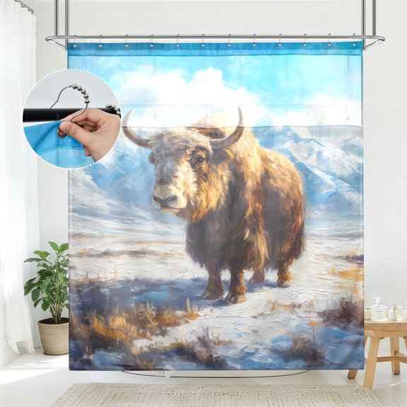 BZSMCE Yak Snow Mountain Pattern Bathroom Shower Curtain Set with Hooks Waterproof Double Layer Fabric 7278 Inch