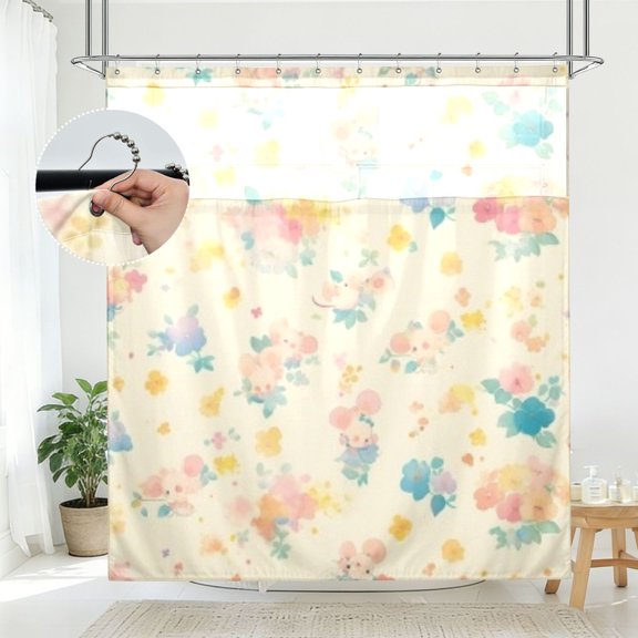 BZSMCE Yellow Bear Floral Pattern Bathroom Shower Curtain Set with Hooks Waterproof Double Layer Fabric 7278 Inch