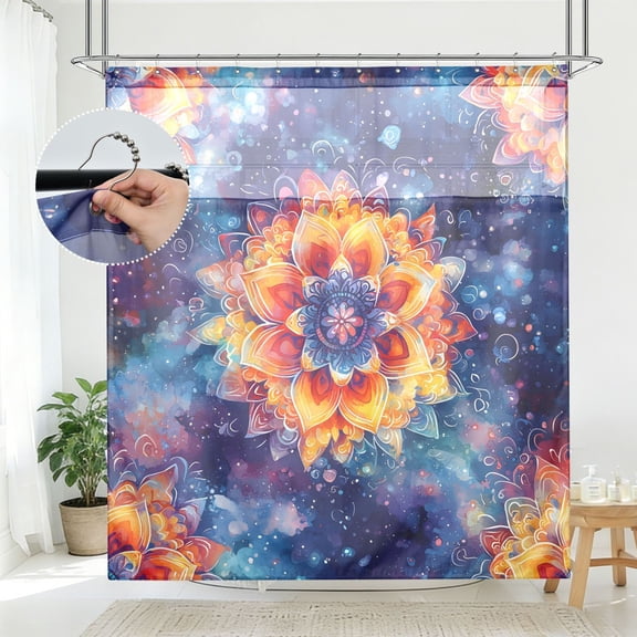 BZSMCE Yellow Blue Orange Mandala Tie Dye Pattern Pattern Bathroom Shower Curtain Set with Hooks Waterproof Double Layer Fabric 7278 Inch