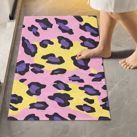BZSMCE Yellow Purple Leopard Print Pattern 2-Piece Non-Slip Absorbent Bathroom Rug Set, Soft Bath Mat & Toilet Rug