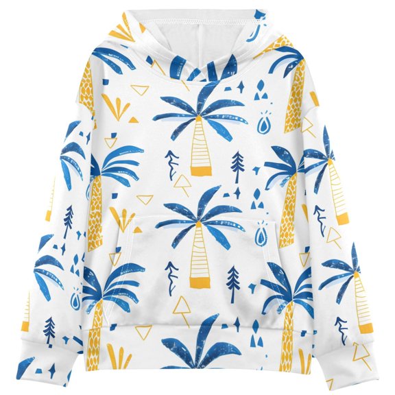 BZSMCE Yellow Trees Print Hoodie Casual Pullover Sweatshirt With Kangaroo Pocket