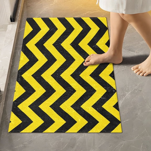 BZSMCE Yellow and Black Chevron Pattern Pattern 2-Piece Non-Slip Absorbent Bathroom Rug Set, Soft Bath Mat & Toilet Rug