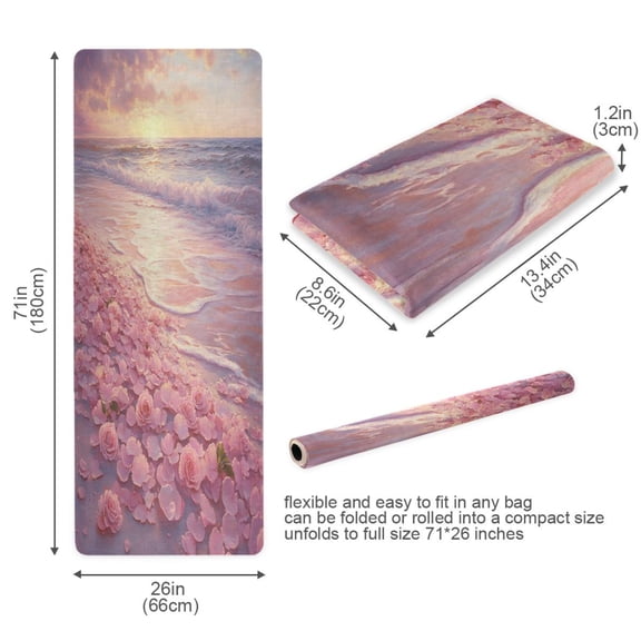 BZSMCE Yoga Mat Women Beach with Pink Rose Petals Fitness Mat