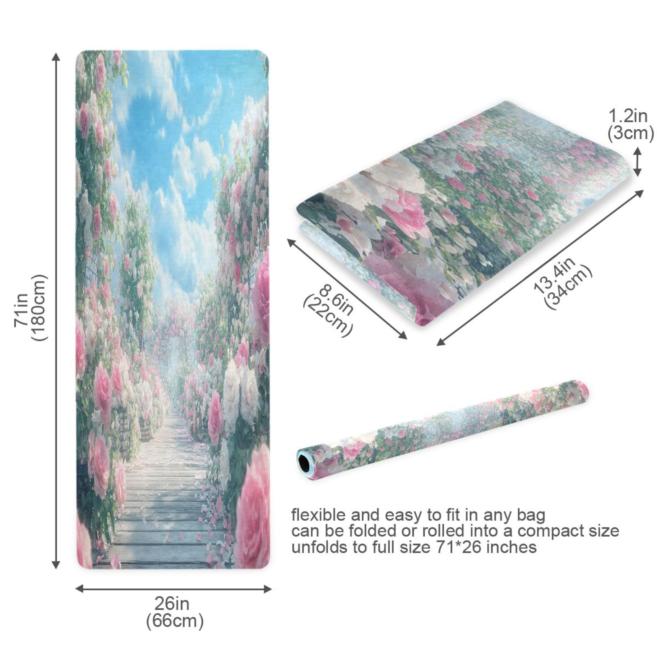 BZSMCE Yoga Mat Women Blooming Pink Rose Fitness Mat