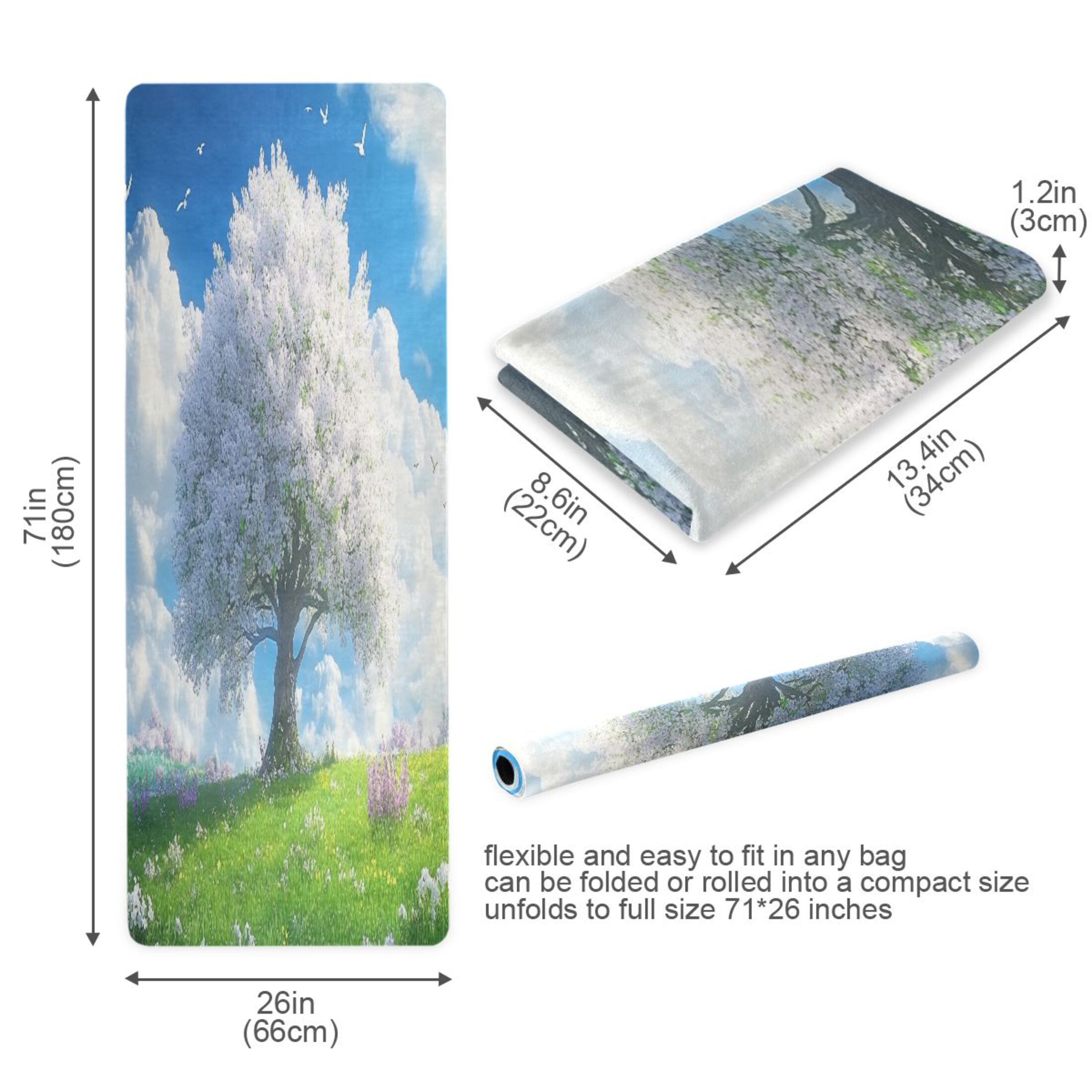 BZSMCE Yoga Mat Women Blossoming Tree in Sunny Field Fitness Mat
