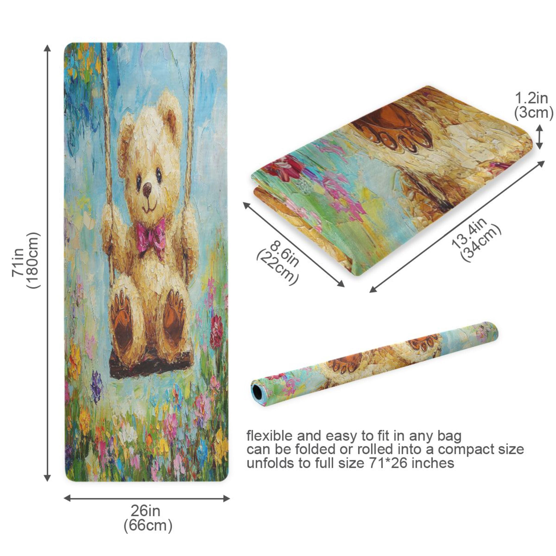 BZSMCE Yoga Mat Women Brown Bear on Swing Painting Fitness Mat
