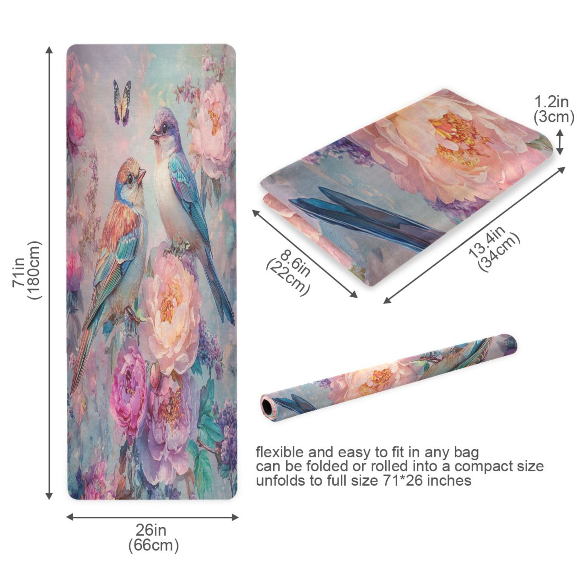 BZSMCE Yoga Mat Women Butterflies Colorful Birds Flowers Fitness Mat