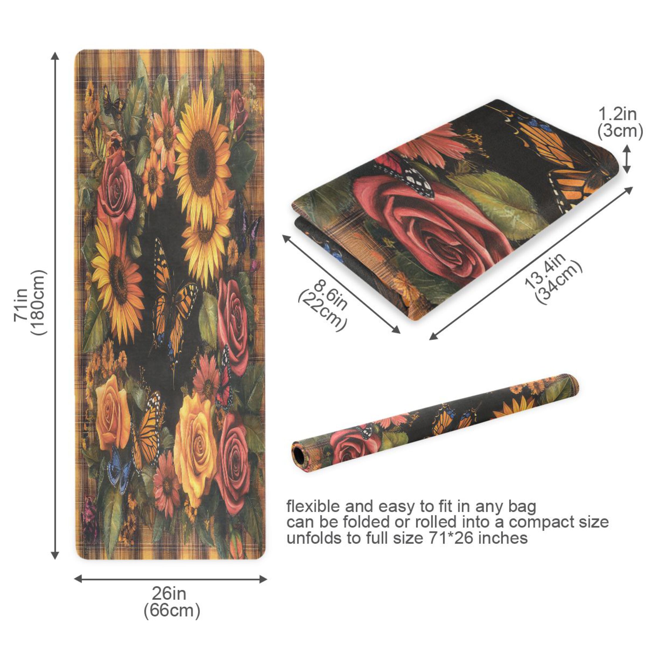 BZSMCE Yoga Mat Women Butterflies and Flowers on Plaid Fitness Mat