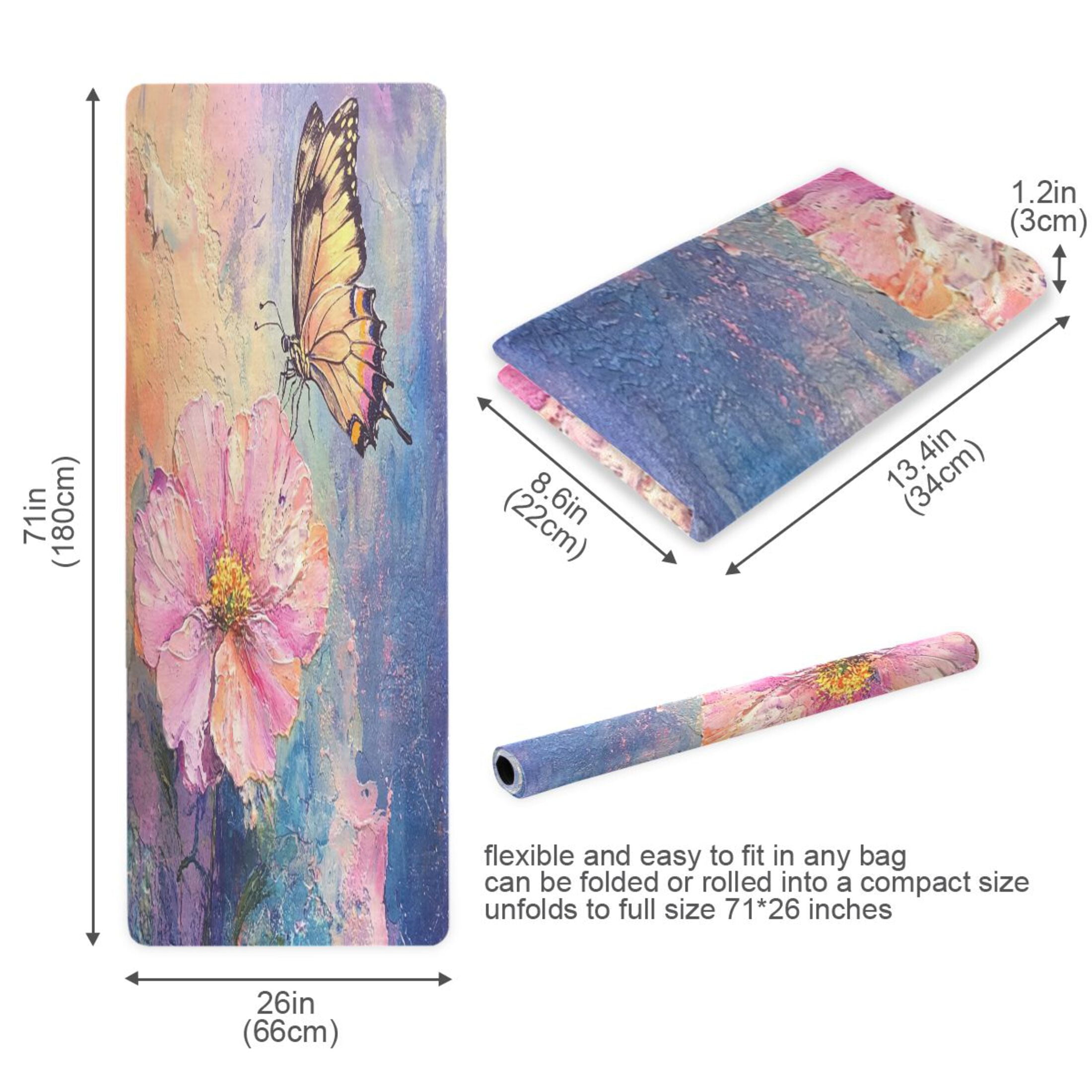 BZSMCE Yoga Mat Women Butterfly on Colorful Flower Painting Fitness Mat