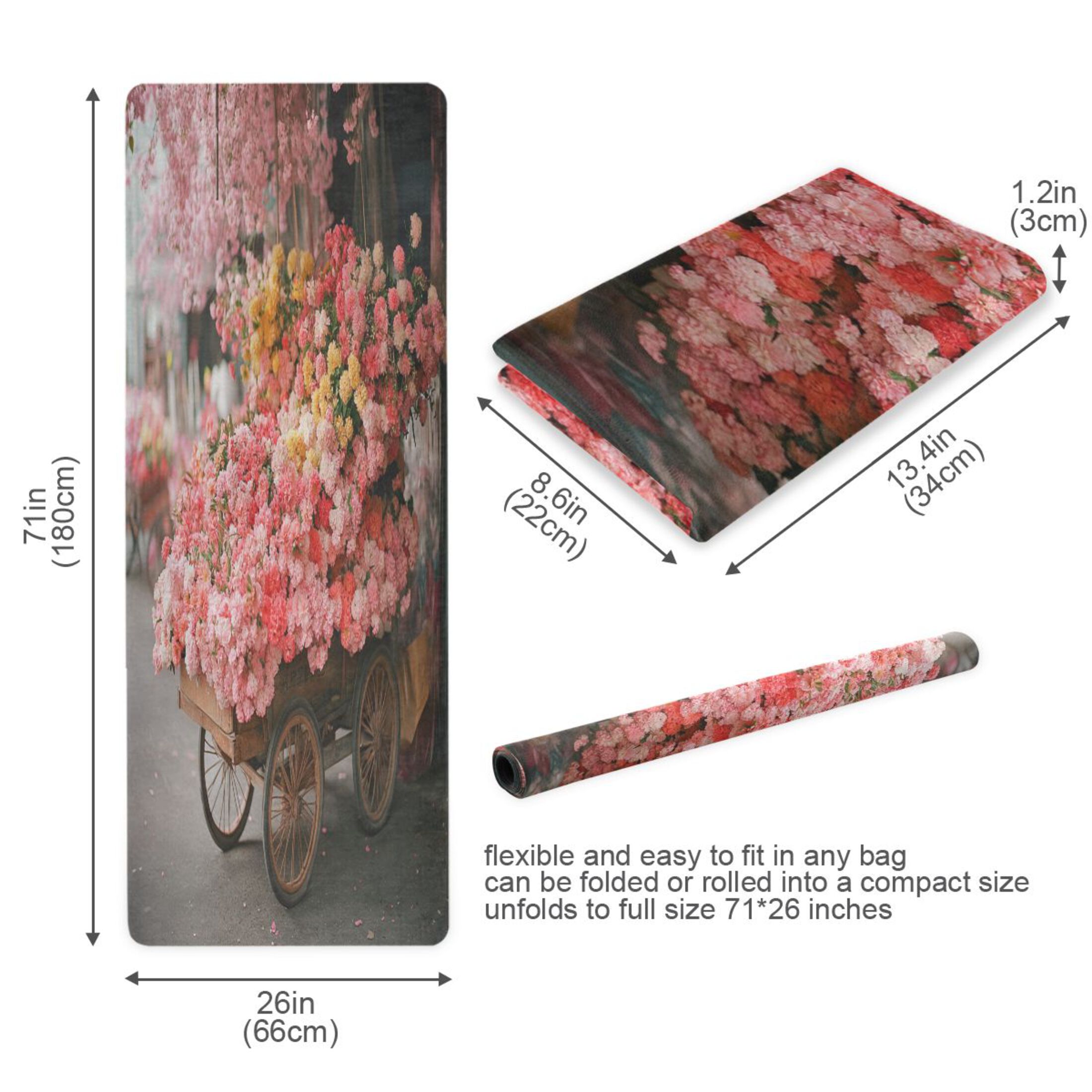 BZSMCE Yoga Mat Women Cart Filled with Colorful Flowers Fitness Mat