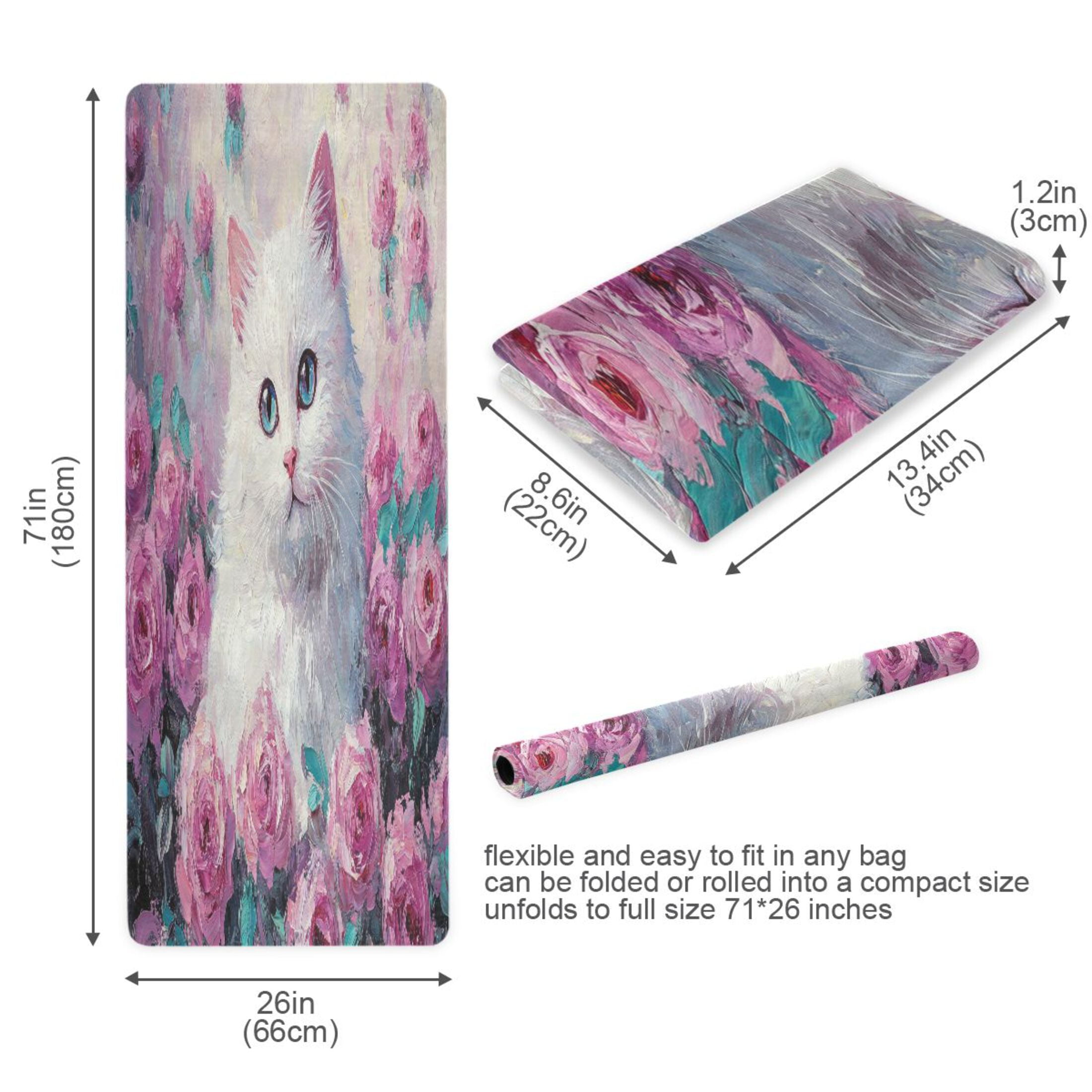 BZSMCE Yoga Mat Women Cat Among Colorful Roses Painting Fitness Mat