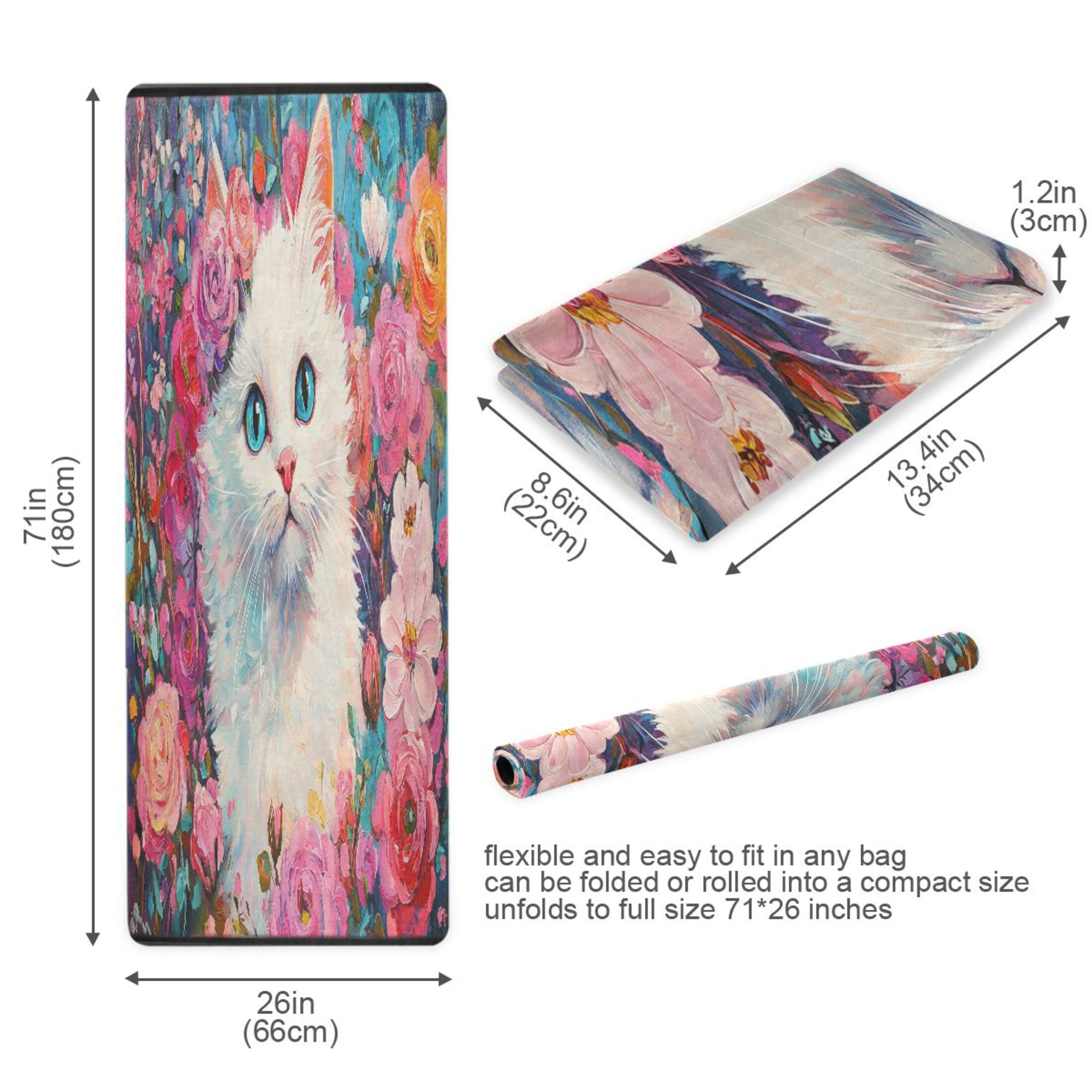 BZSMCE Yoga Mat Women Cat Surrounded by Pink Flowers Fitness Mat