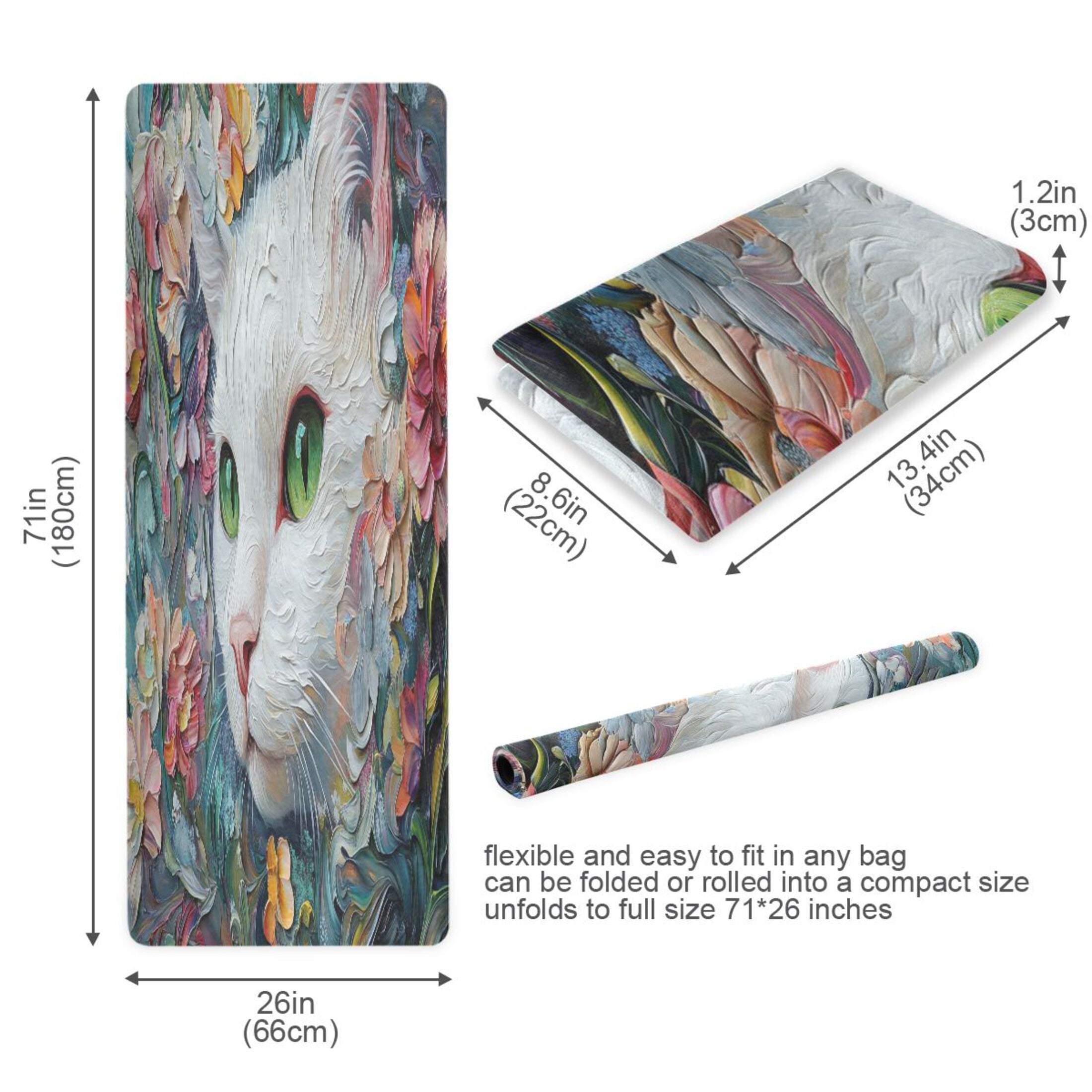 BZSMCE Yoga Mat Women Cat with Colorful Flowers Painting Fitness Mat
