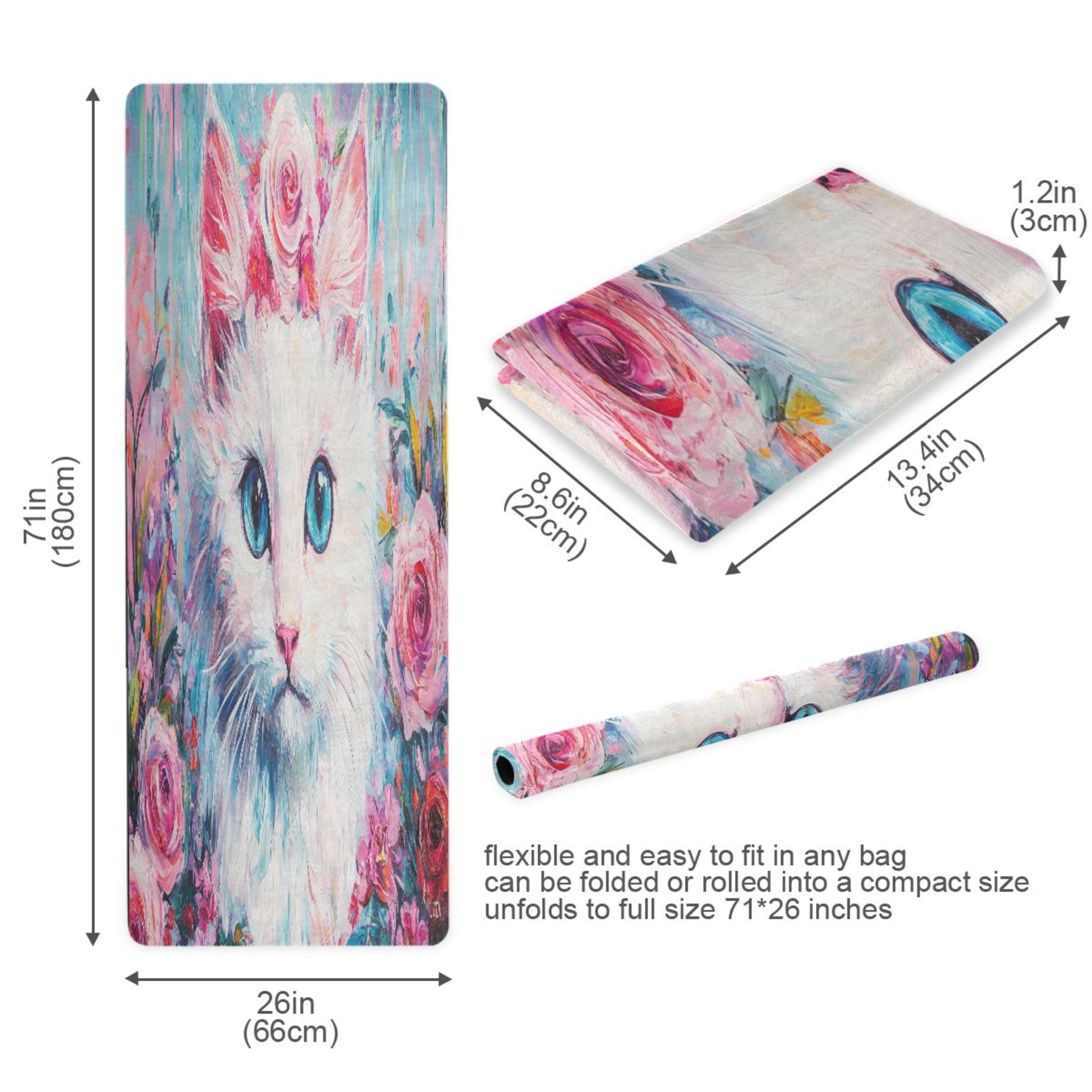 BZSMCE Yoga Mat Women Cat with Floral Crown Painting Fitness Mat