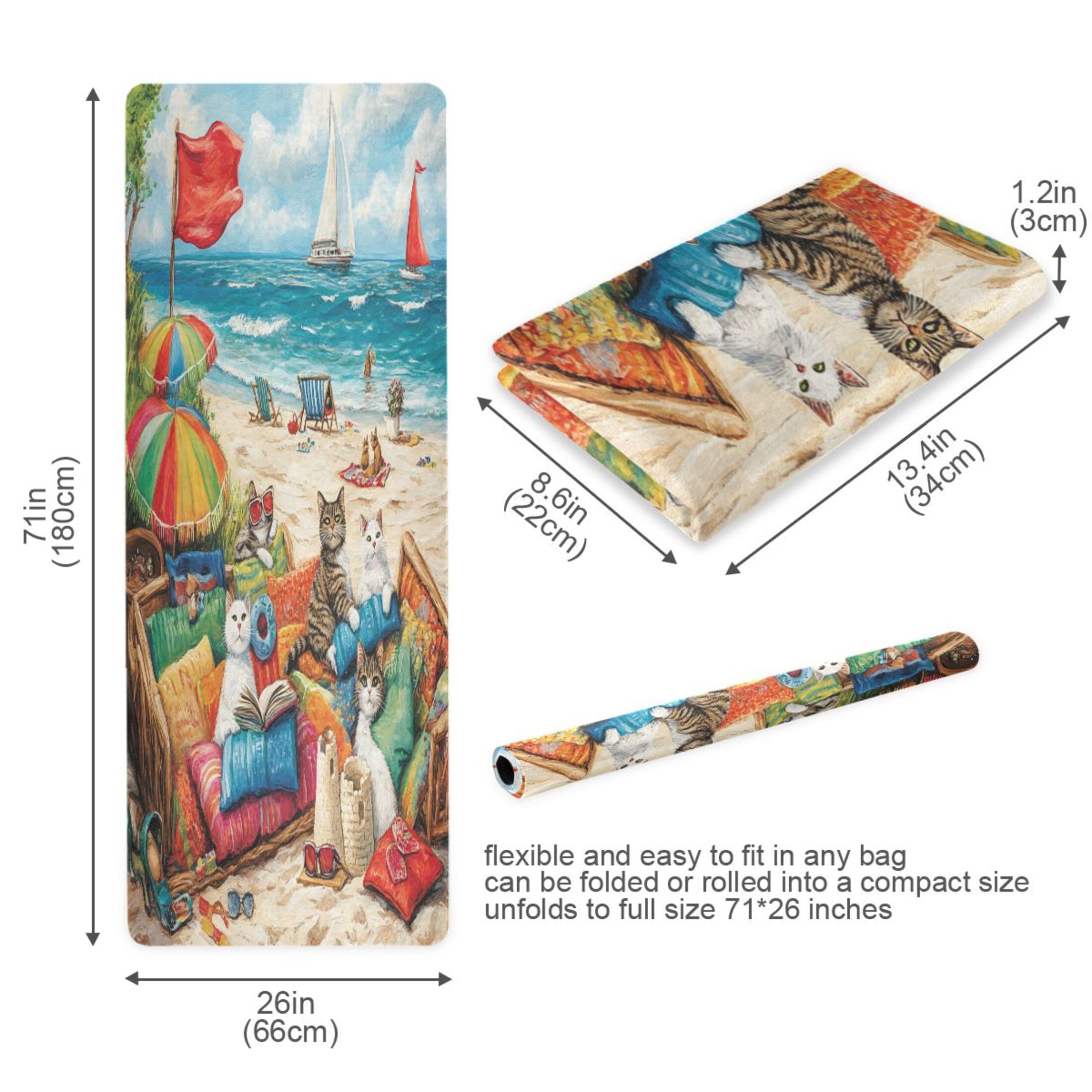 BZSMCE Yoga Mat Women Cats Relaxing on The Beach Fitness Mat