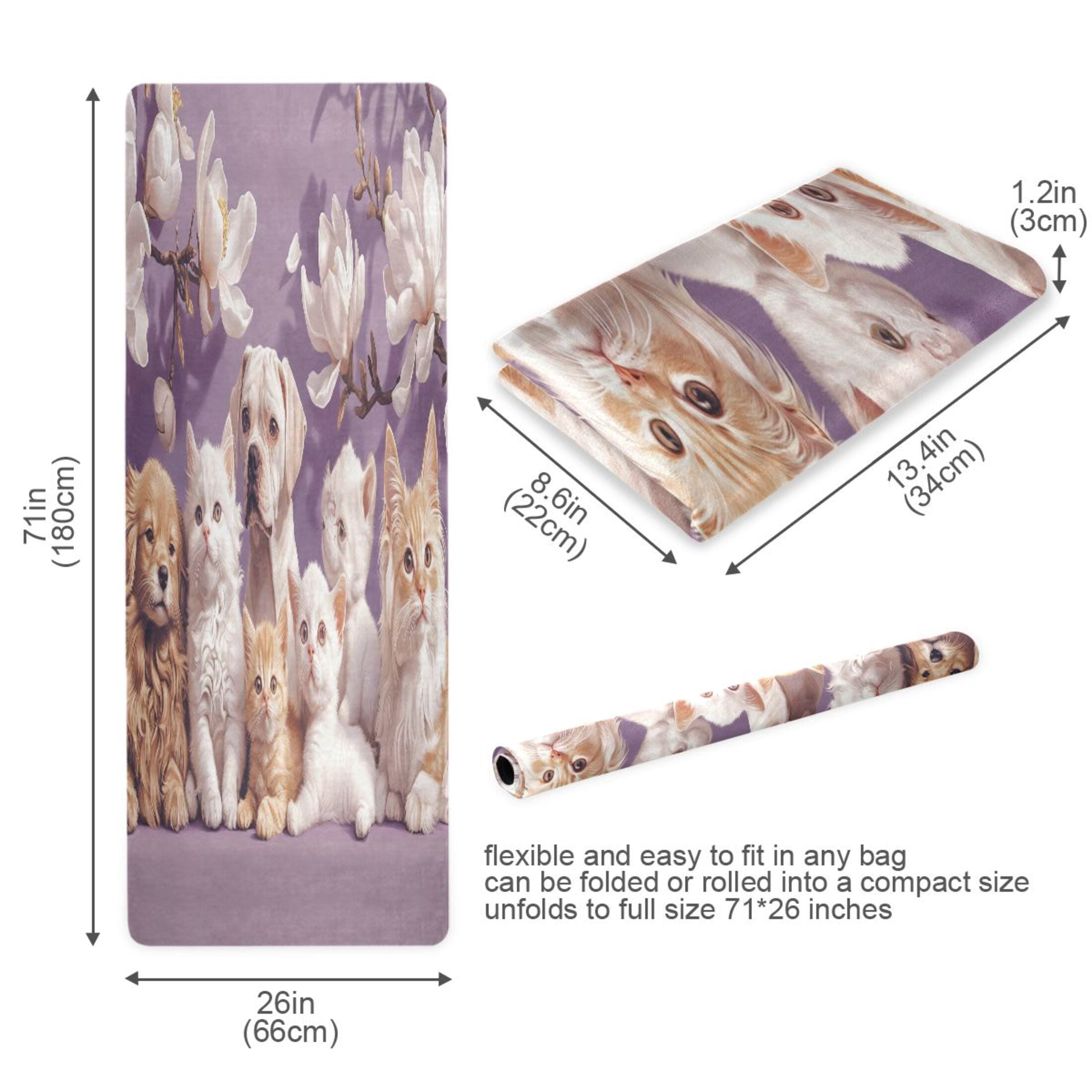 BZSMCE Yoga Mat Women Cats and Dogs Among Flowers Fitness Mat