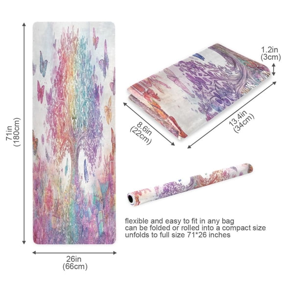 BZSMCE Yoga Mat Women Colorful Tree and Butterflies Fitness Mat