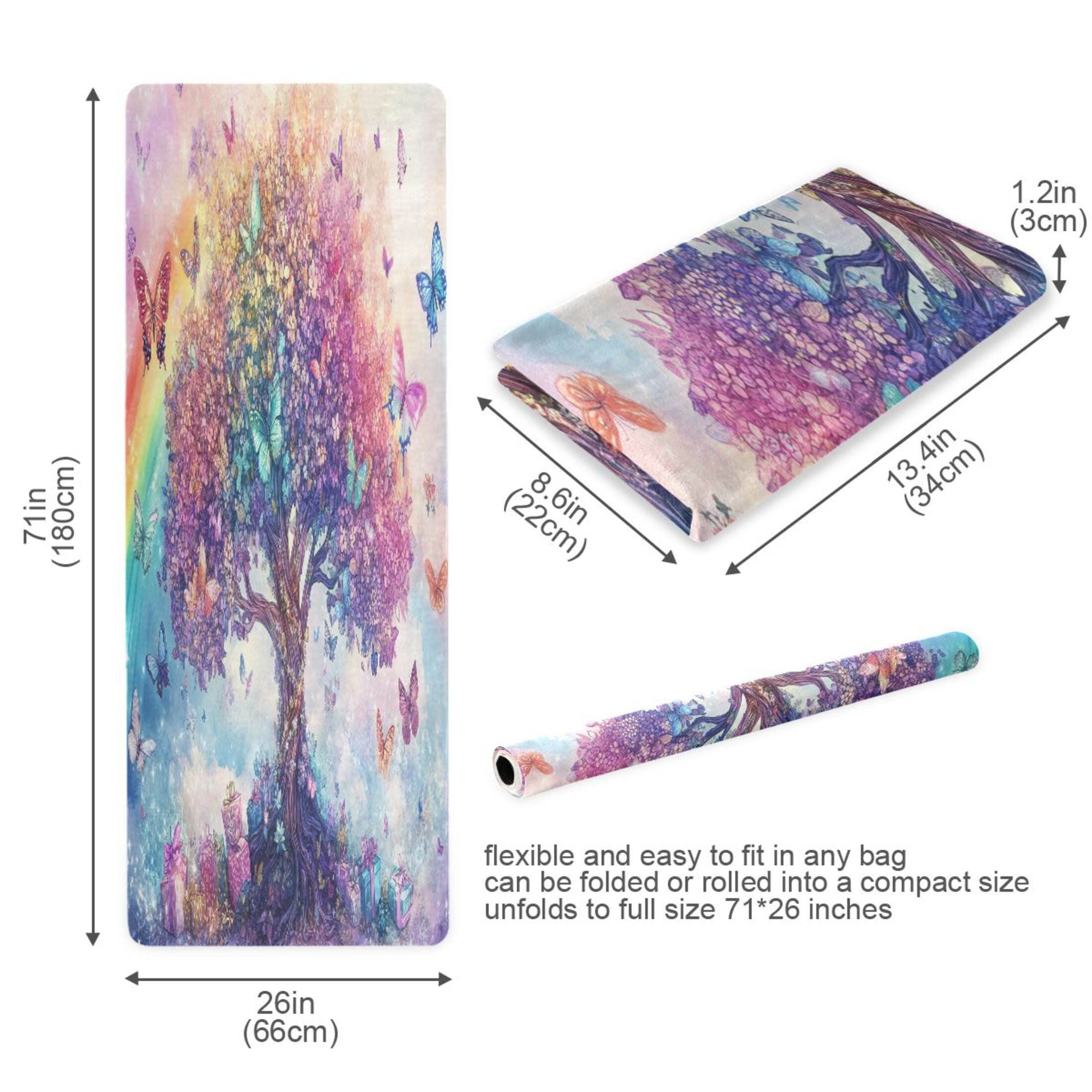 BZSMCE Yoga Mat Women Colorful Tree with Butterflies Fitness Mat
