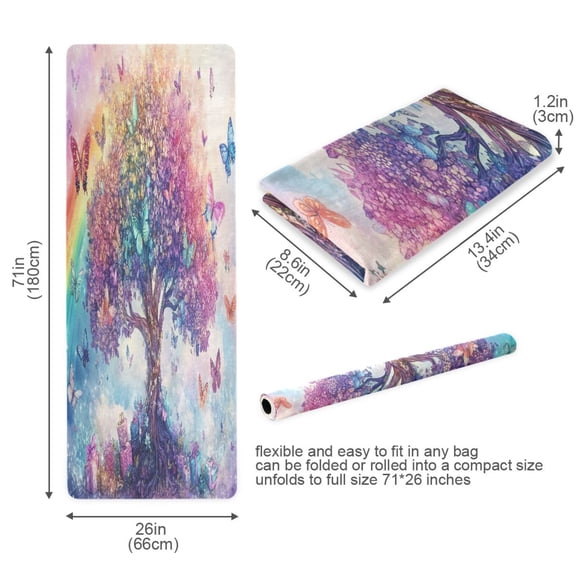 BZSMCE Yoga Mat Women Colorful Tree with Butterflies Fitness Mat