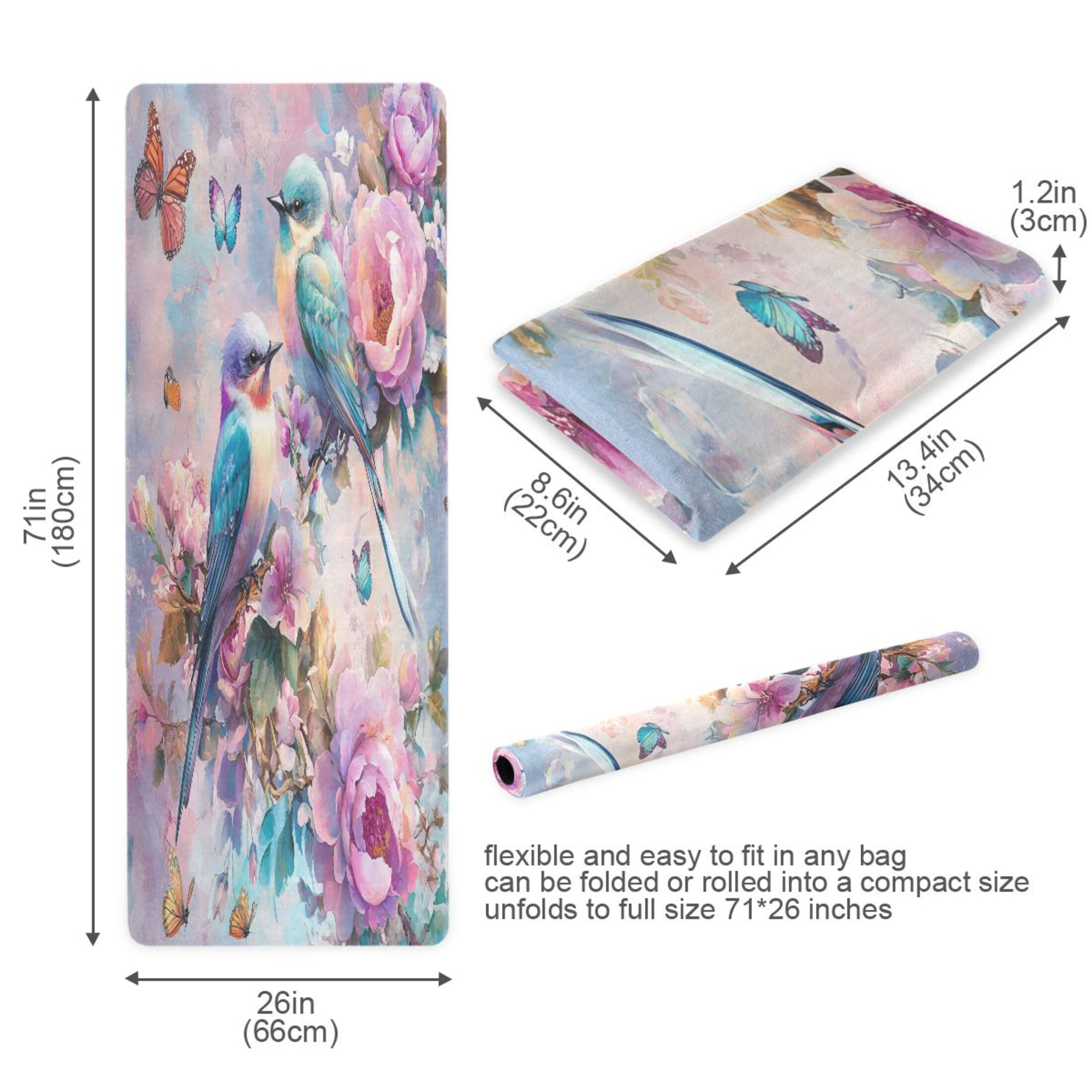 BZSMCE Yoga Mat Women Cute Birds and Flowers Artwork Fitness Mat