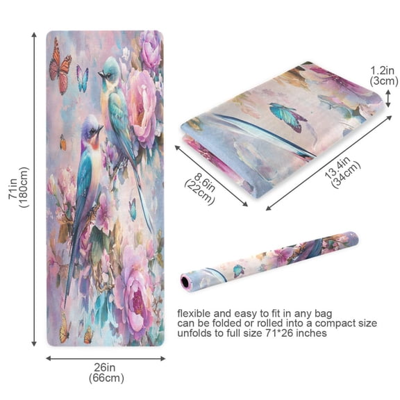 BZSMCE Yoga Mat Women Cute Birds and Flowers Artwork Fitness Mat