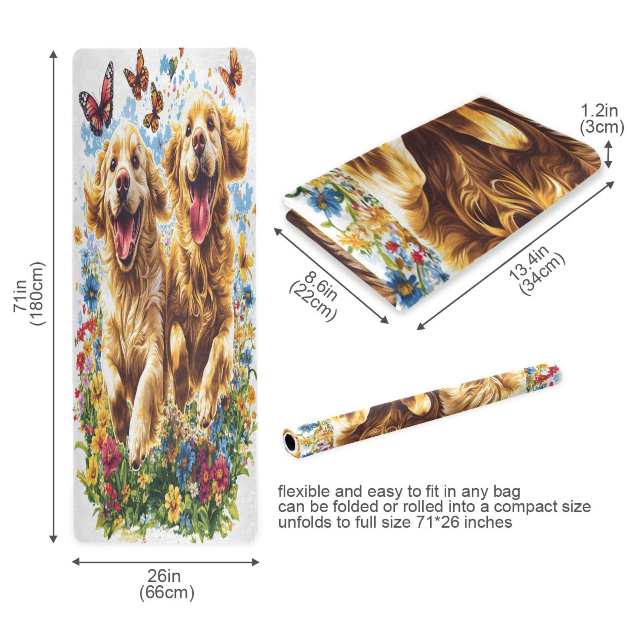 BZSMCE Yoga Mat Women Dogs Running Among Butterflies Fitness Mat