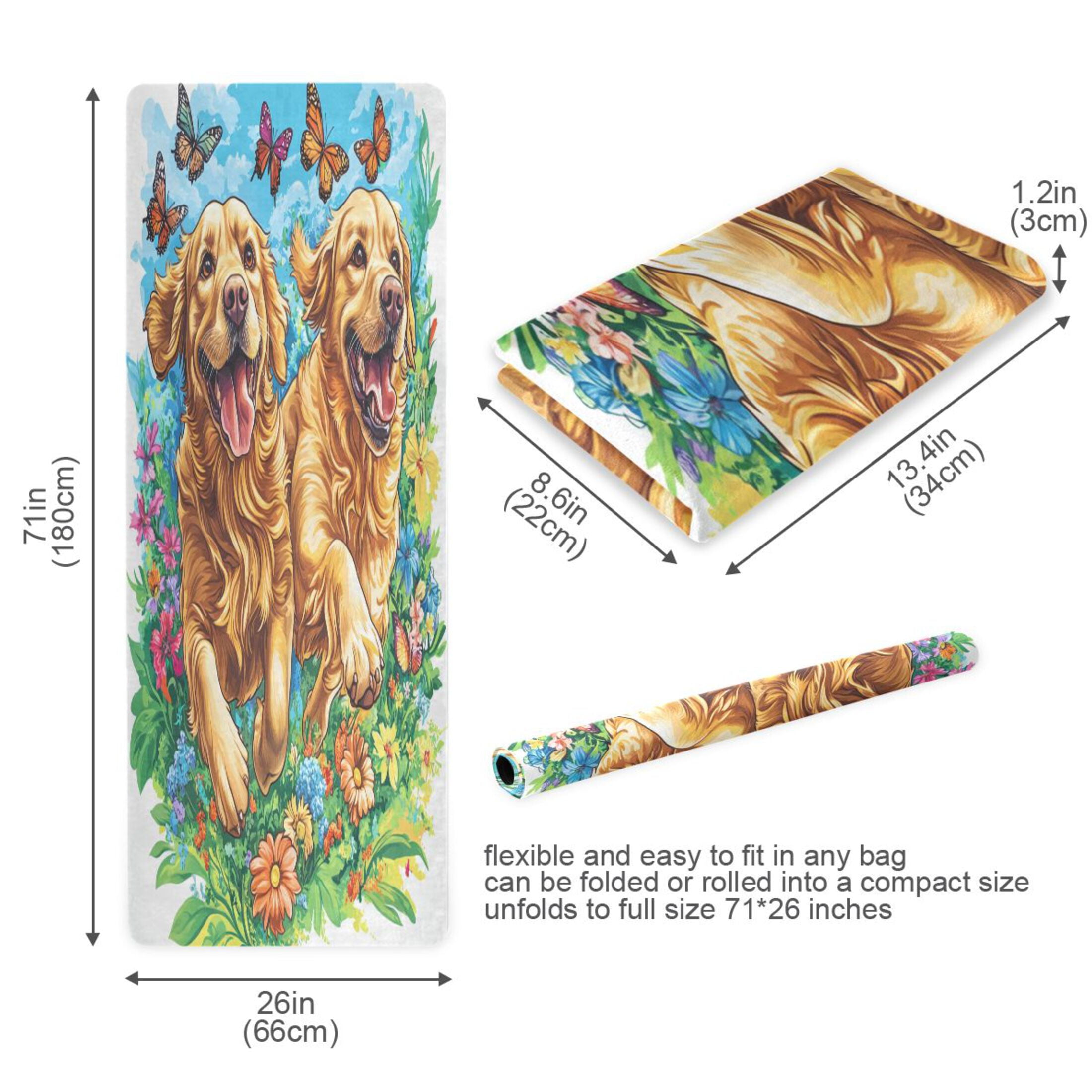 BZSMCE Yoga Mat Women Dogs Running Among Flowers Butterflies Fitness Mat