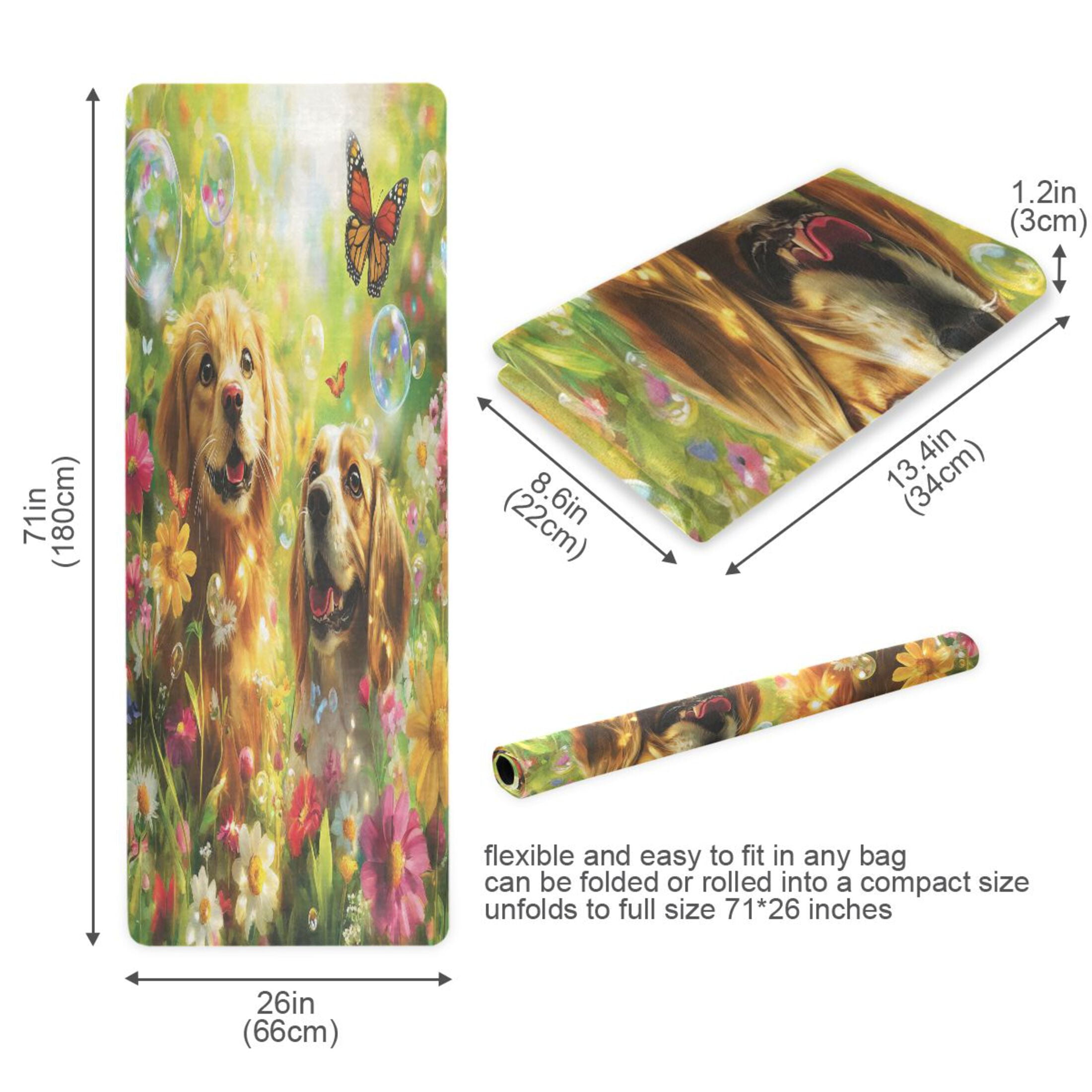 BZSMCE Yoga Mat Women Dogs with Flowers and Butterflies Fitness Mat