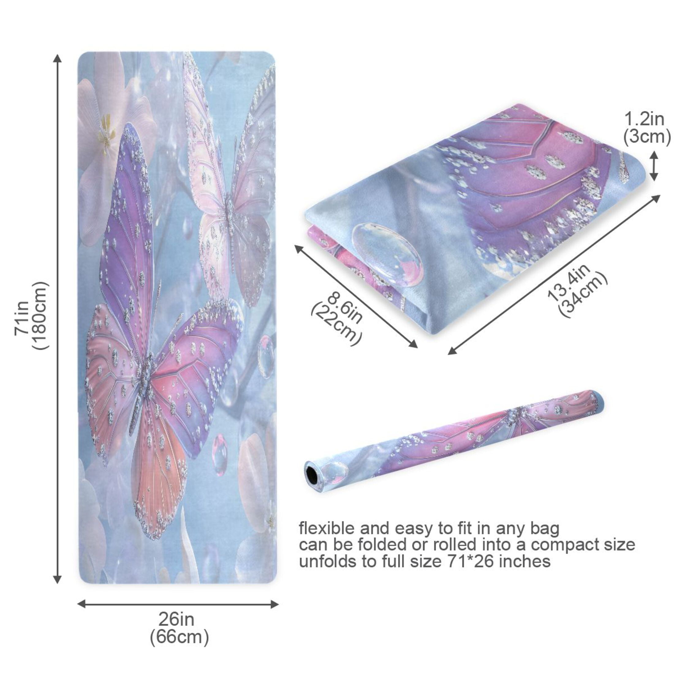 BZSMCE Yoga Mat Women Fitness Mat Aqua Sparkle Butterfly Pattern