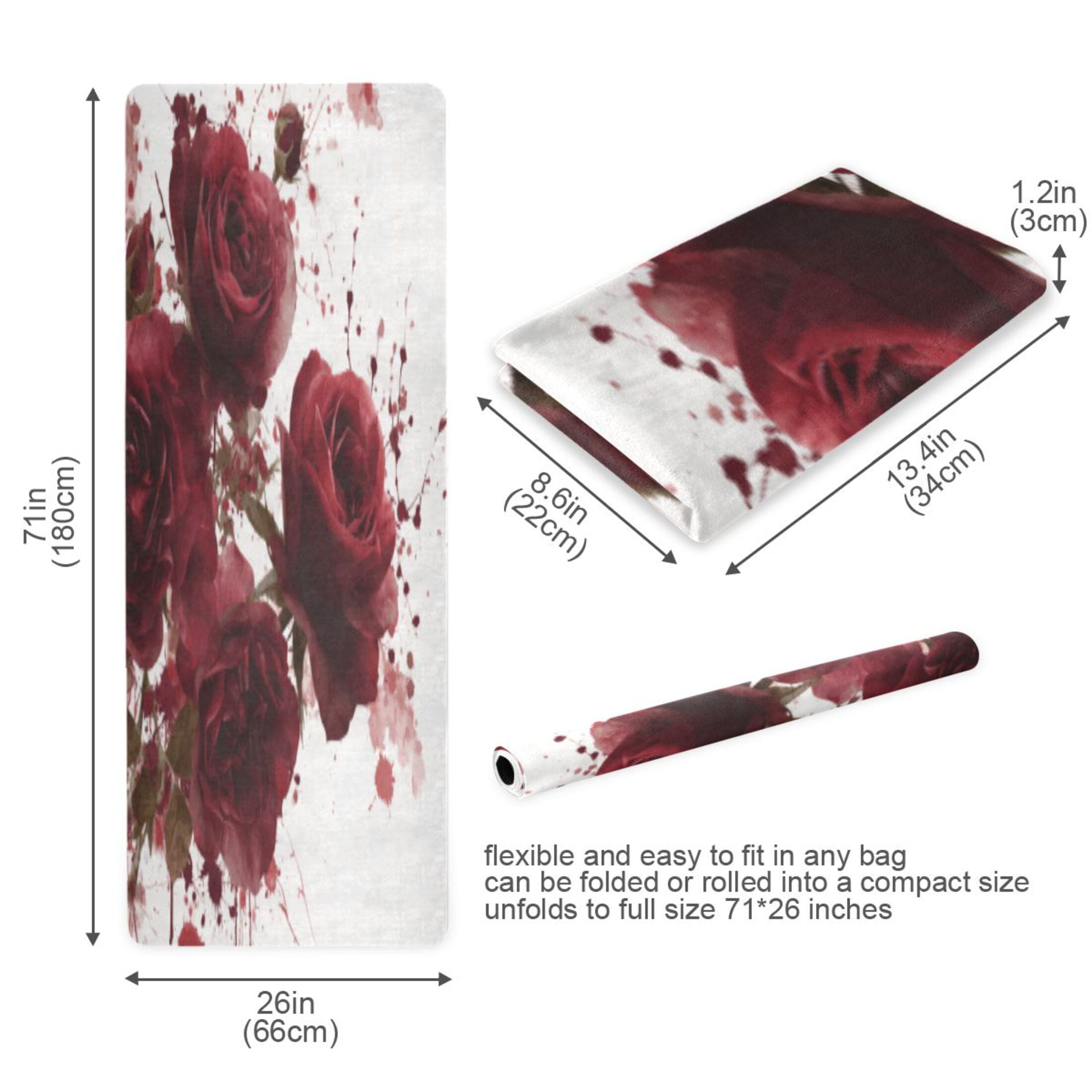 BZSMCE Yoga Mat Women Fitness Mat Blood-red Roses with Splatter Pattern