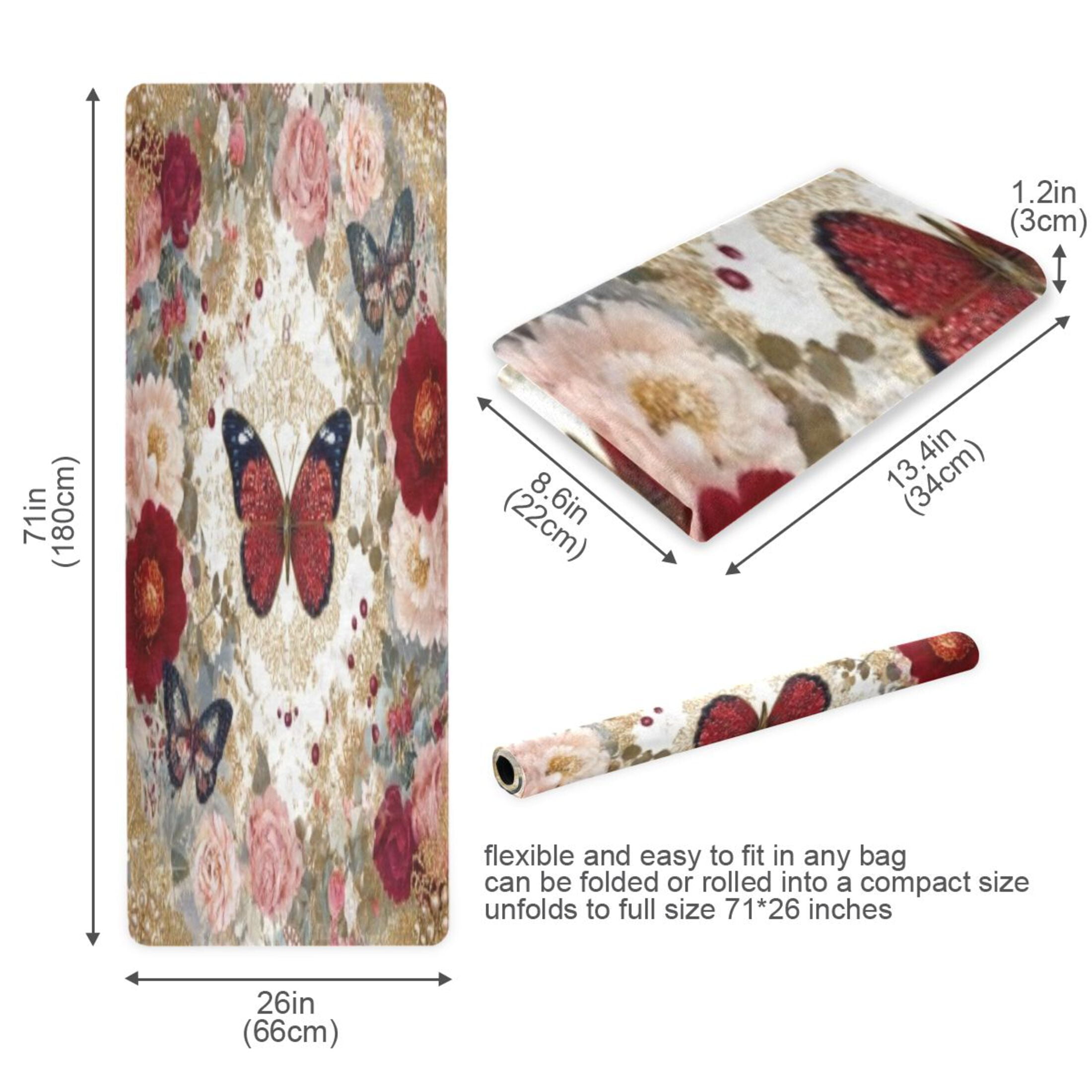 BZSMCE Yoga Mat Women Fitness Mat Blush Rose Jewel Butterflies Pattern