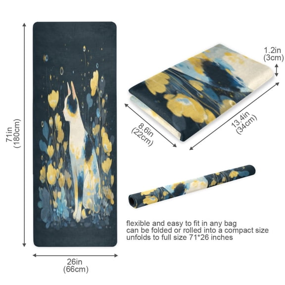 BZSMCE Yoga Mat Women Fitness Mat Cat in Flower Field Pattern